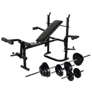 vidaXL Posilňovacia lavica, stojan na závažie a sada činiek 30,5kg-1