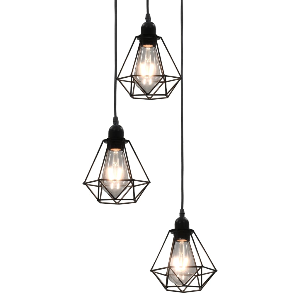 vidaXL Stropná lampa s diamantovým dizajnom, čierna 3 x E27 žiarovky-1