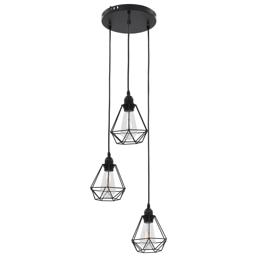 vidaXL Stropná lampa s diamantovým dizajnom, čierna 3 x E27 žiarovky-3