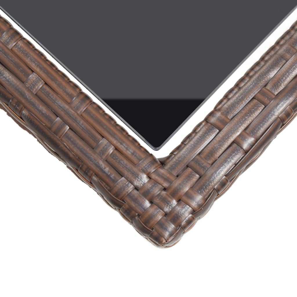 vidaXL Záhradný stôl hnedý 110x53x72 cm sklenený a polyratan-5
