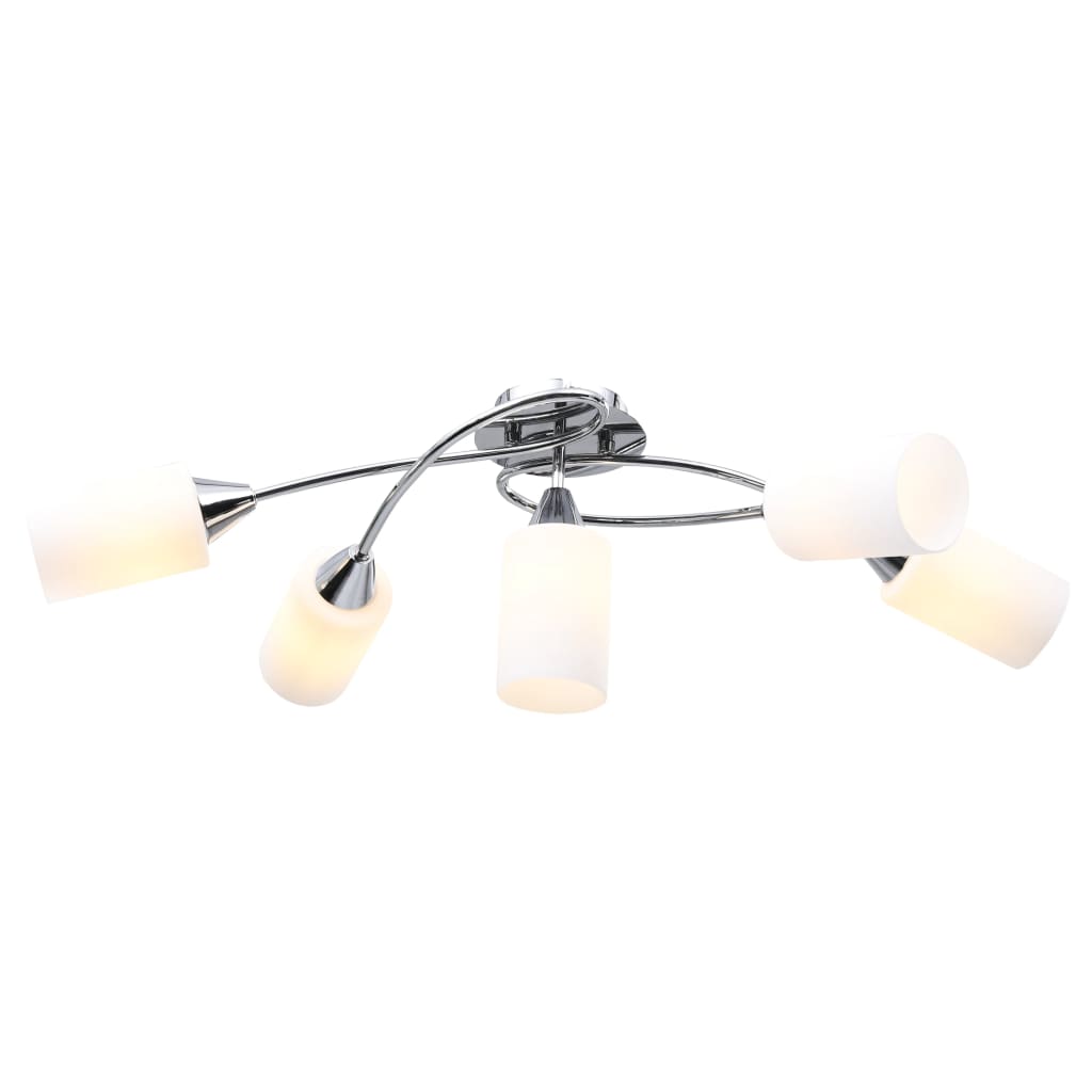 vidaXL Stropná lampa+keramické tienidlá na 5 žiaroviek E14,biely kužeľ-1