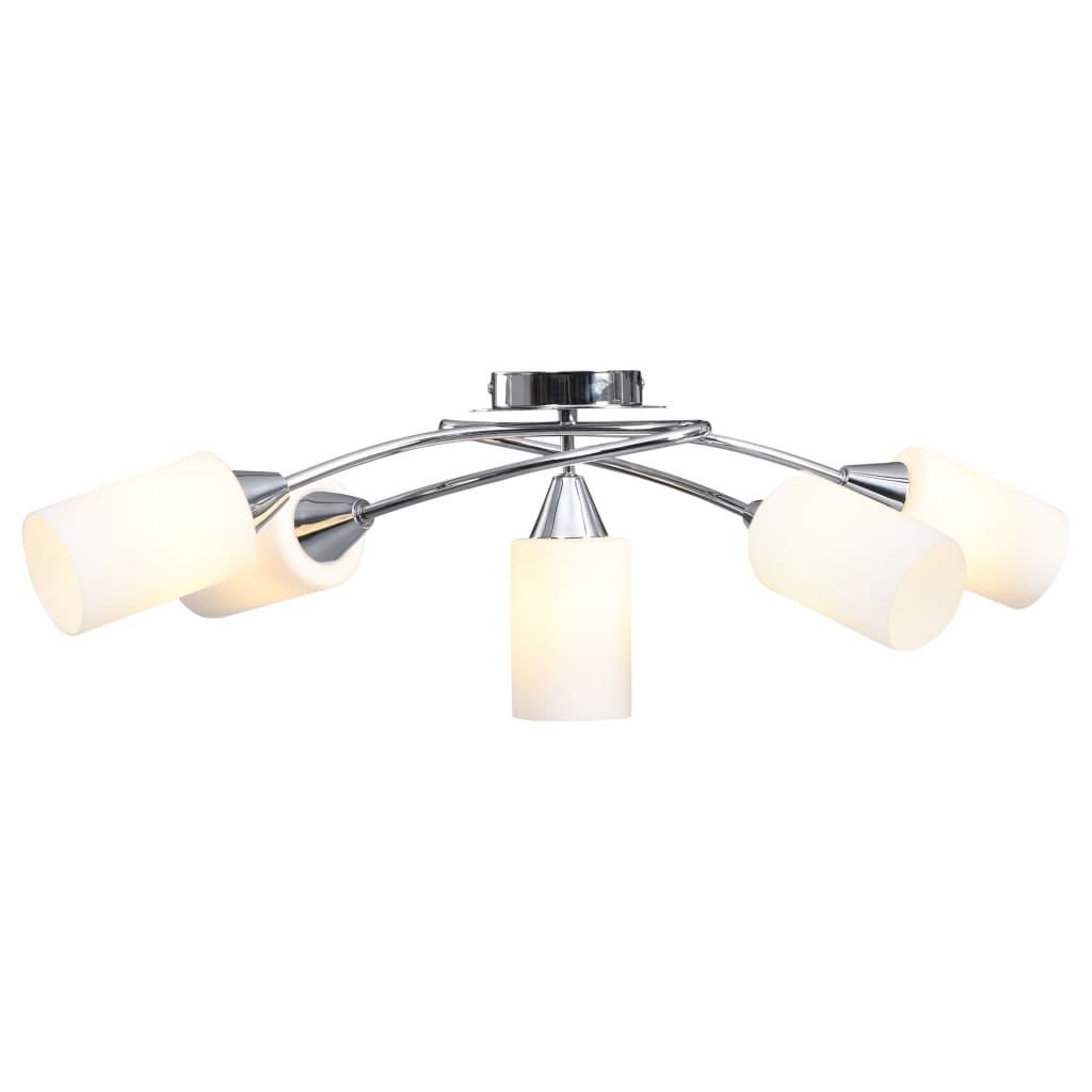 vidaXL Stropná lampa+keramické tienidlá na 5 žiaroviek E14,biely kužeľ-3