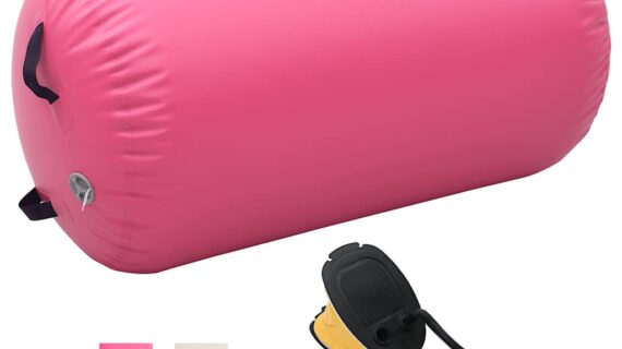 vidaXL Nafukovací gymnastický valec s pumpou 100x60 cm PVC ružový-1