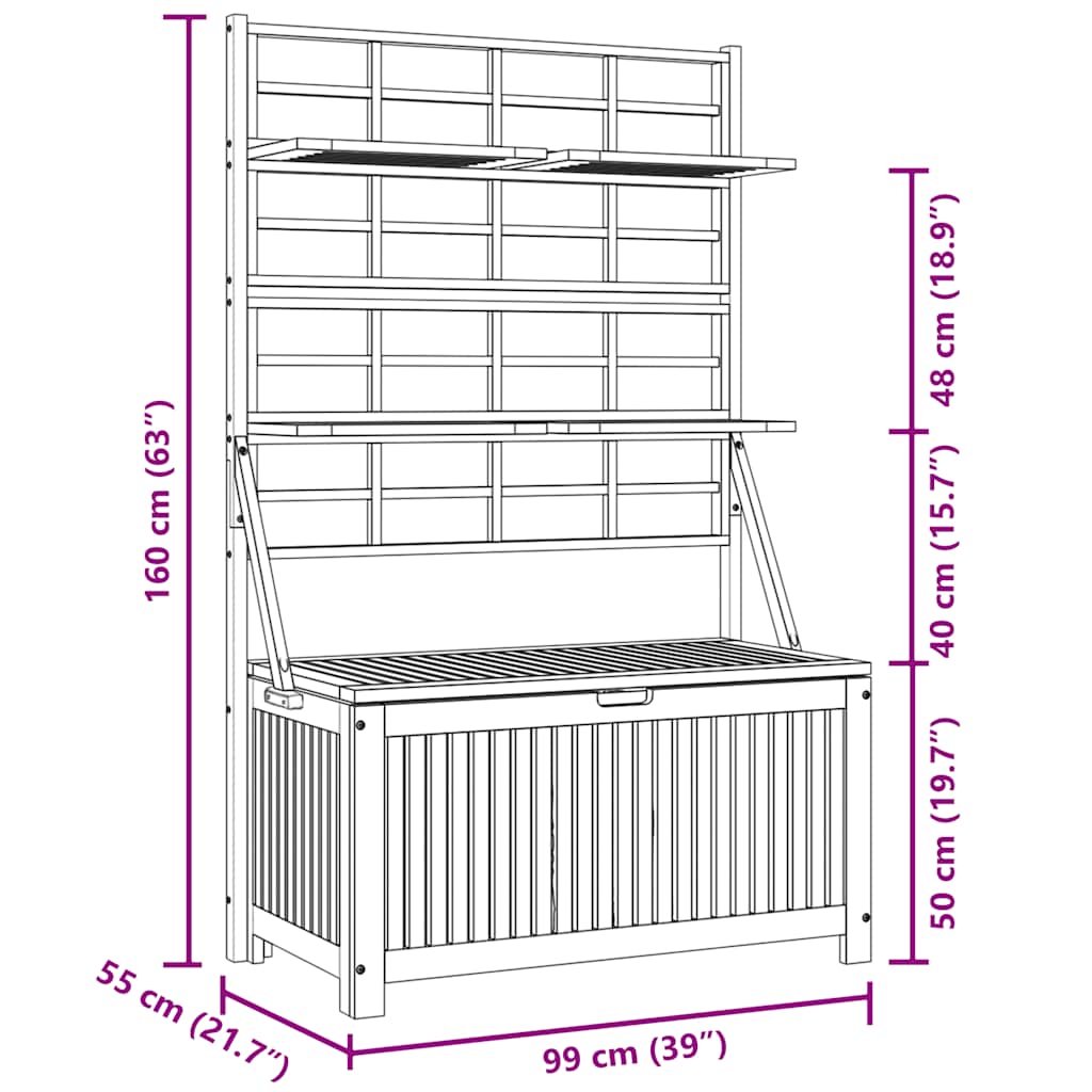 vidaXL Úložný box s mriežkou 99x55x160 cm akáciový masív-9