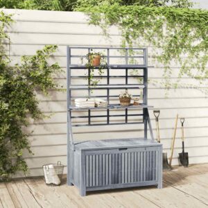 vidaXL Úložný box s mriežkou sivý 99x55x160 cm akáciový masív-1