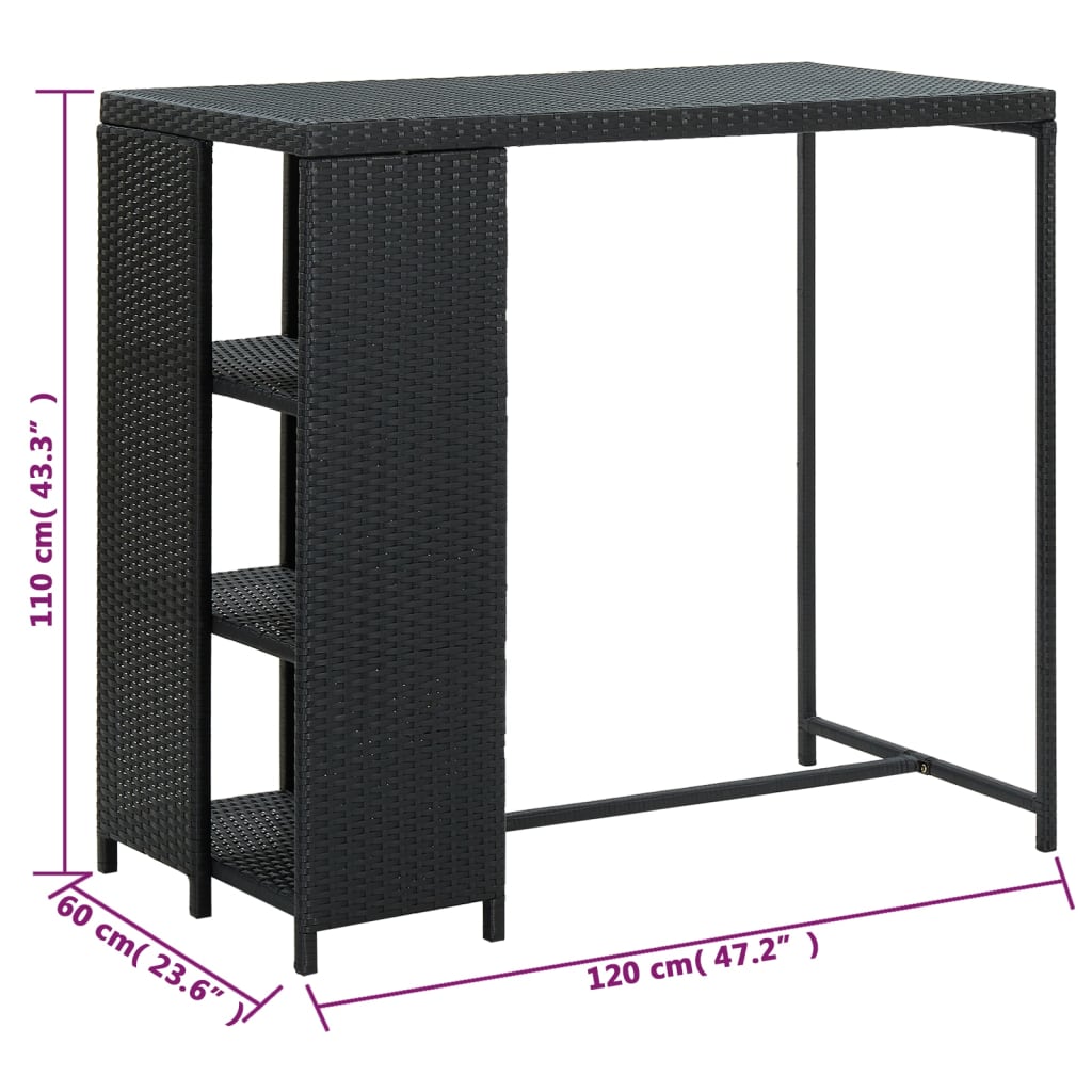 vidaXL Barový stolík s úložným regálom čierny 120x60x110 cm polyratan-7