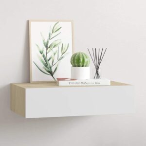 vidaXL Nástenná zásuvková polica dubová a biela 40x23,5x10 cm MDF-1
