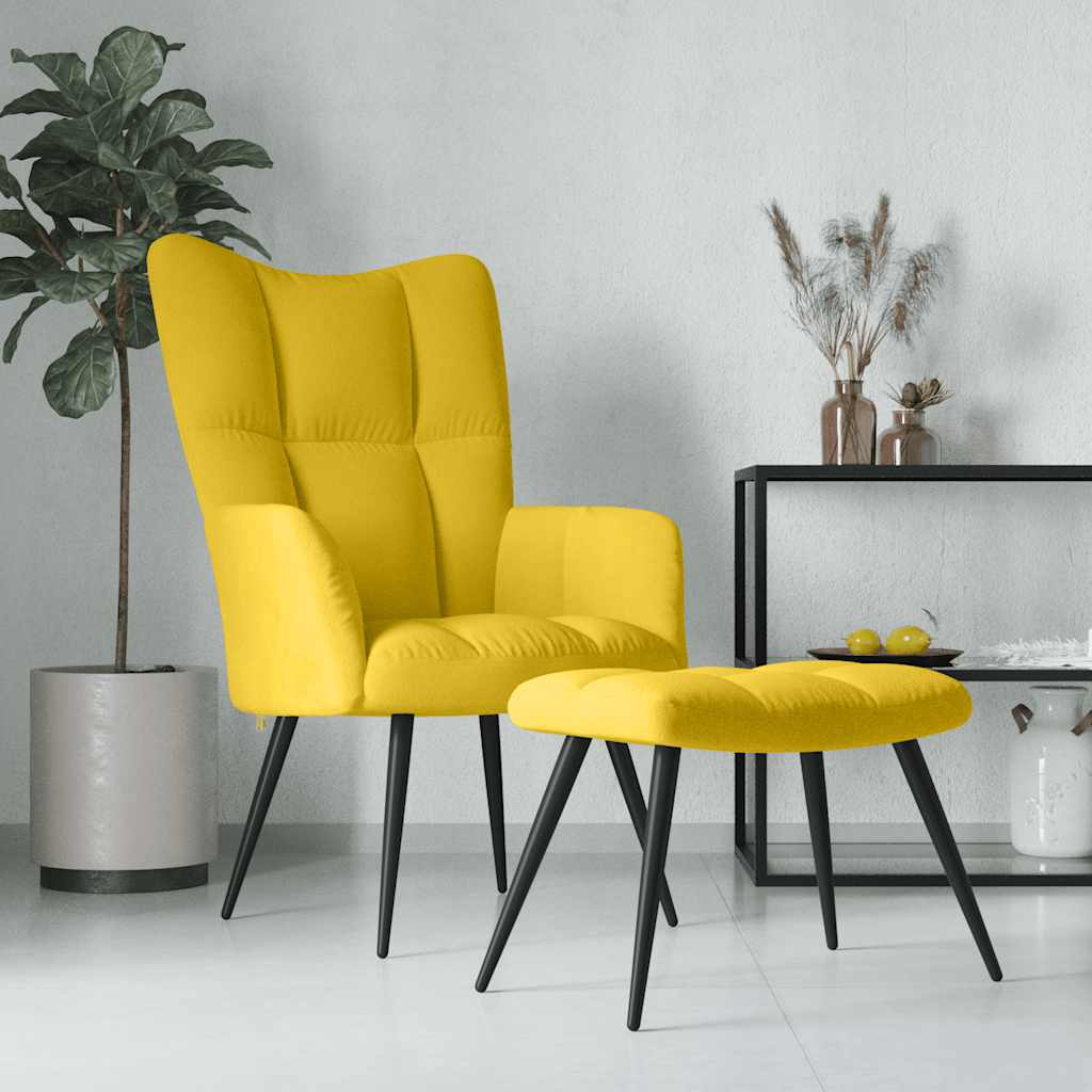 vidaXL Relaxačné kreslo s taburetkou, horčicovožlté zamatové-1