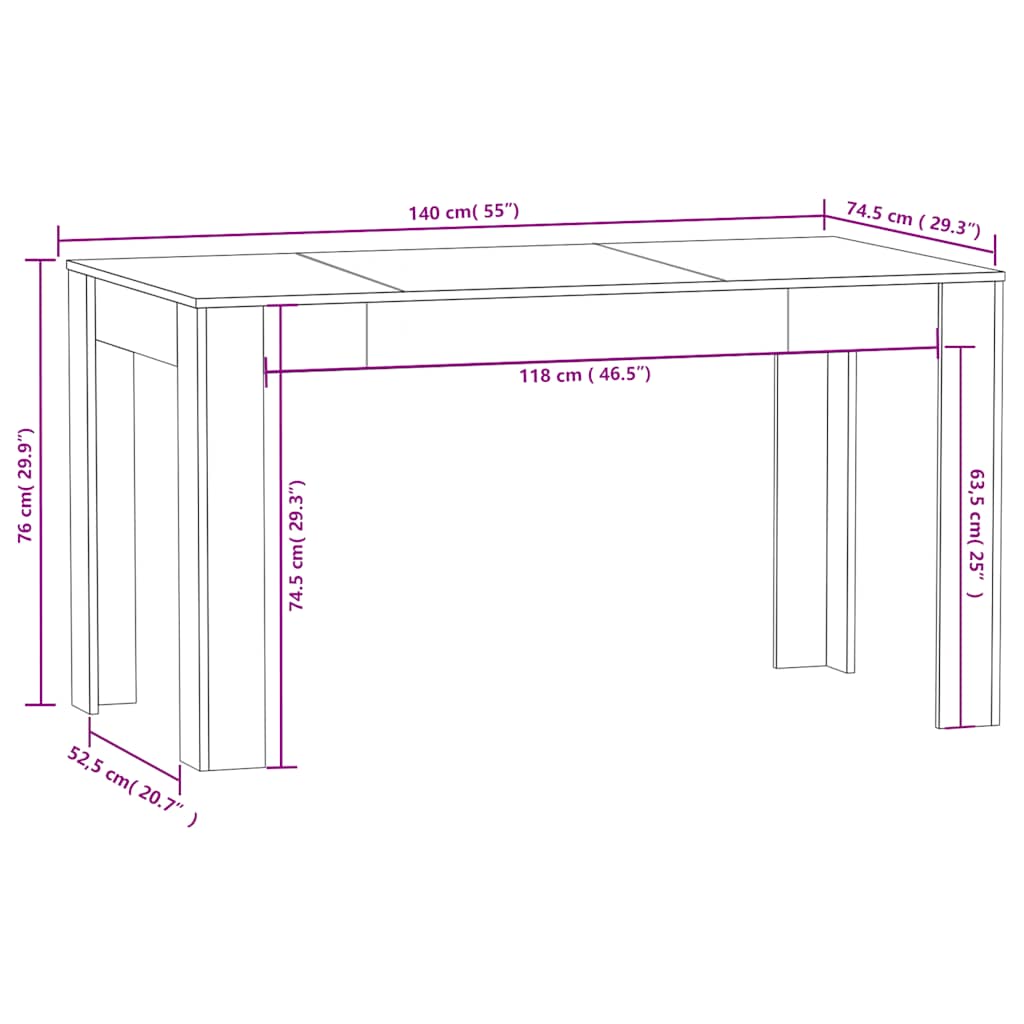 vidaXL Jedálenský stolík biely 140x74,5x76 cm kompozitné drevo-5