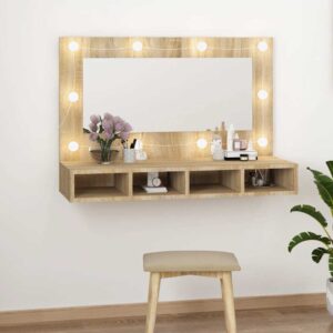 vidaXL Zrkadlová skrinka s LED dub sonoma 90x31,5x62 cm-1