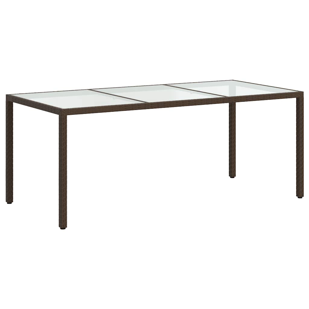 vidaXL Záhradný stôl hnedý 190x90x75 cm tvrdené sklo a polyratan-5