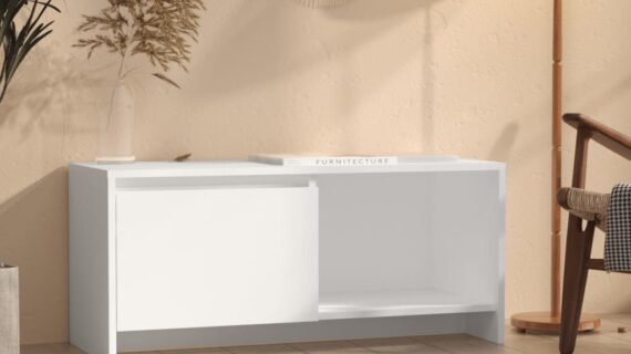 vidaXL TV skrinka biela 90x35x40 cm drevotrieska-1
