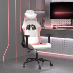 vidaXL Masážna herná stolička biela a ružová umelá koža-1