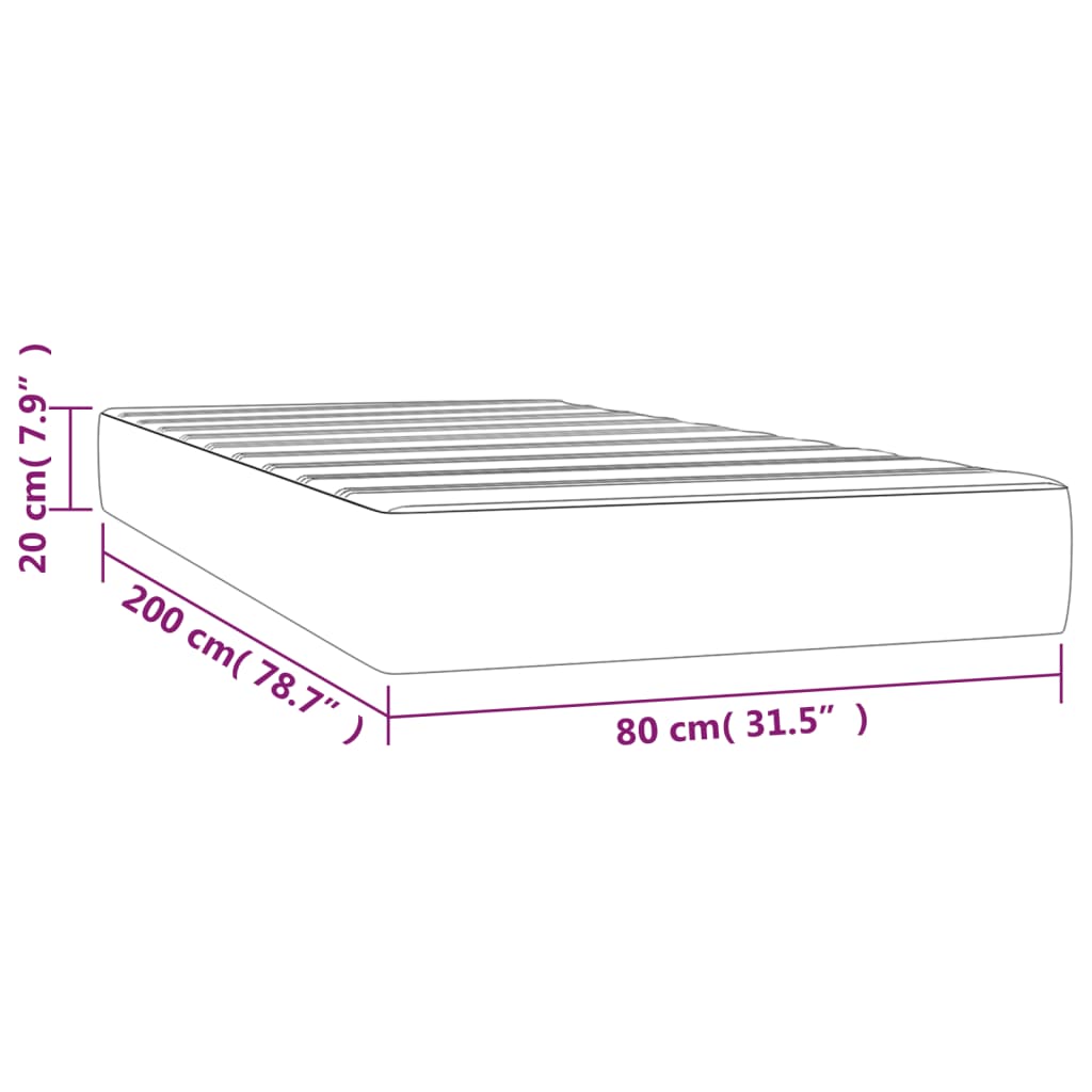 vidaXL Matrac s taštičkovými pružinami stredná tvrdosť bledosivý 80x200x20 cm zamat-7