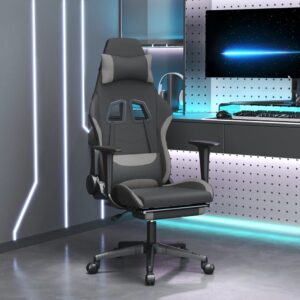 vidaXL Herná stolička s podnožkou čierna a bledosivá látková-1