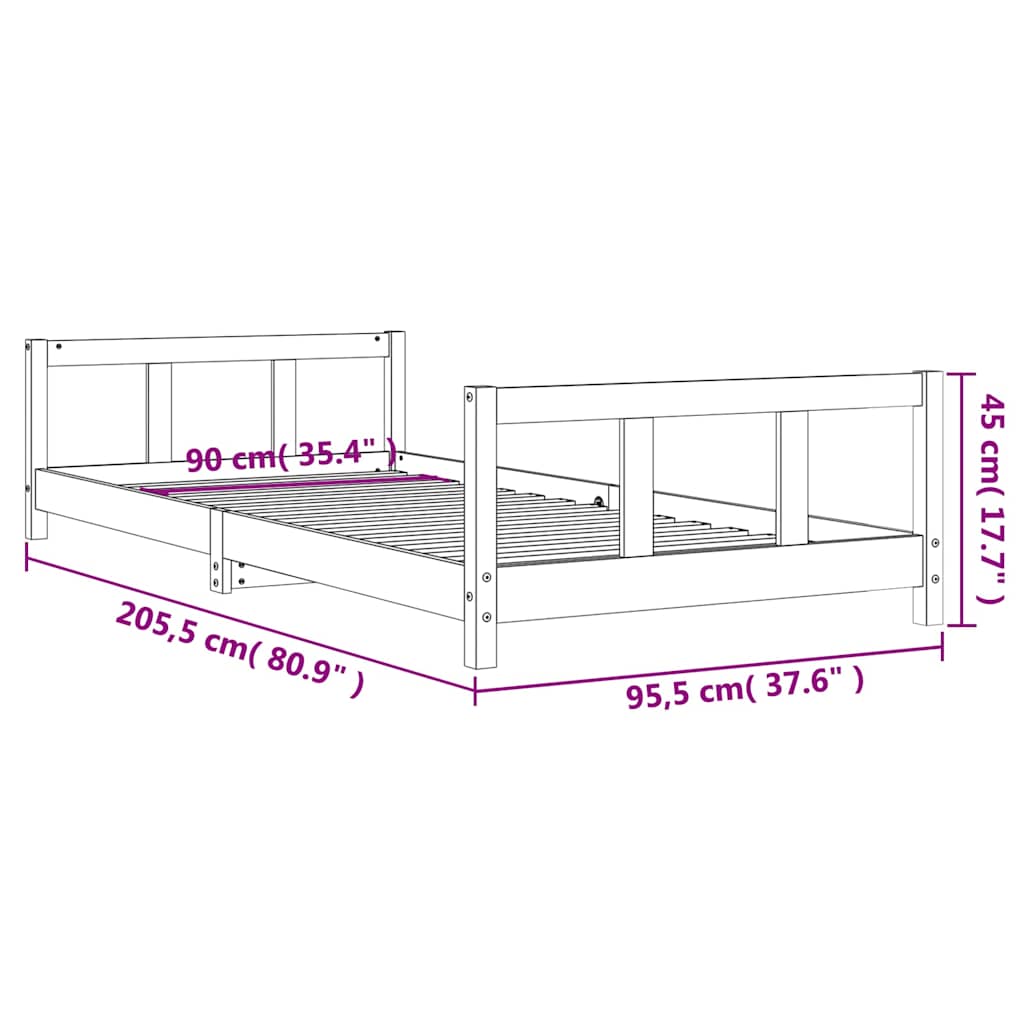 vidaXL Rám detskej postele biely 90x200 cm masívna borovica-9