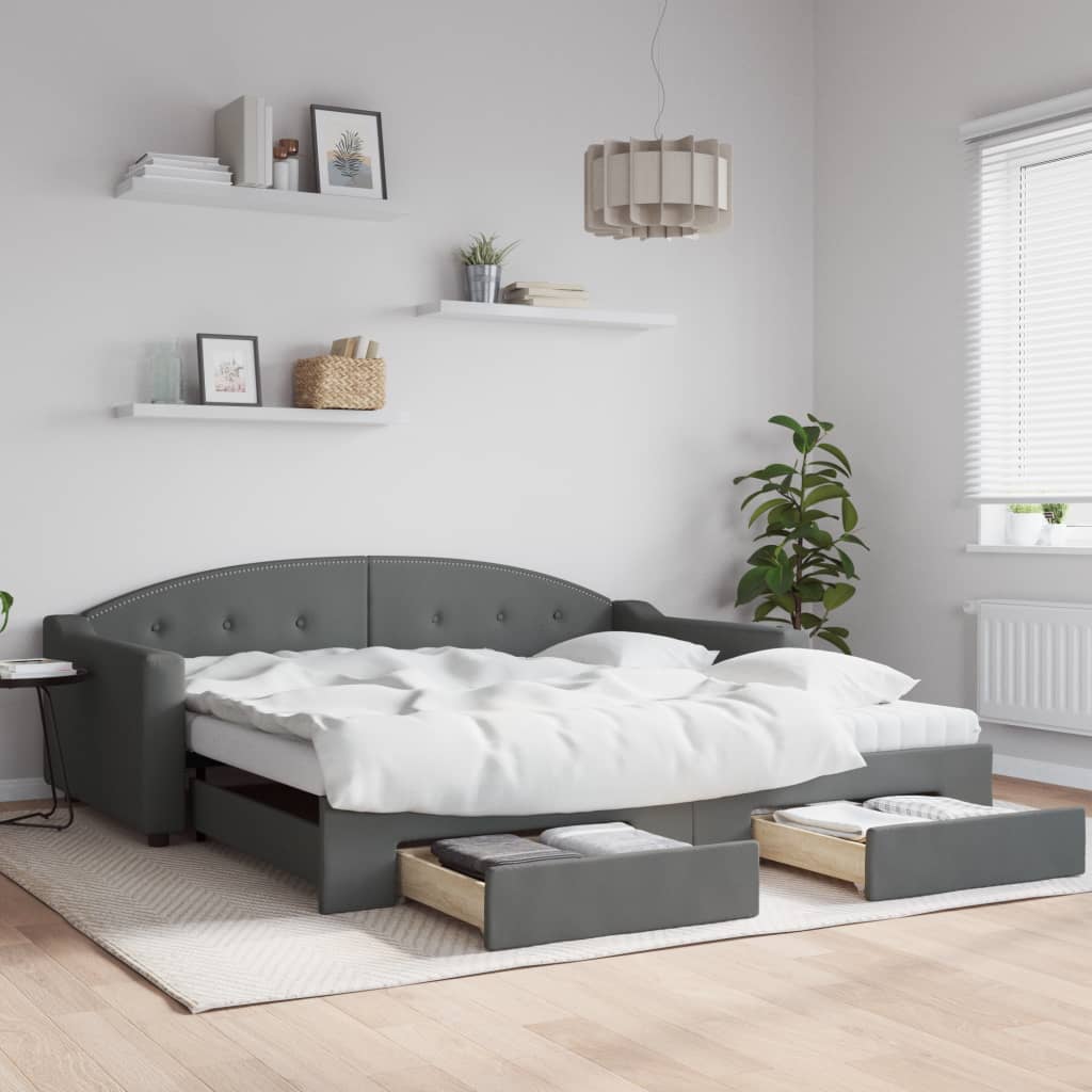 vidaXL Rozkladacia denná posteľ so zásuvkami tmavosivá 100x200cm látka-1