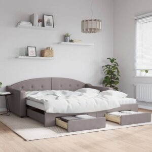 vidaXL Rozkladacia denná posteľ so zásuvkami sivohnedá 100x200cm látka-1
