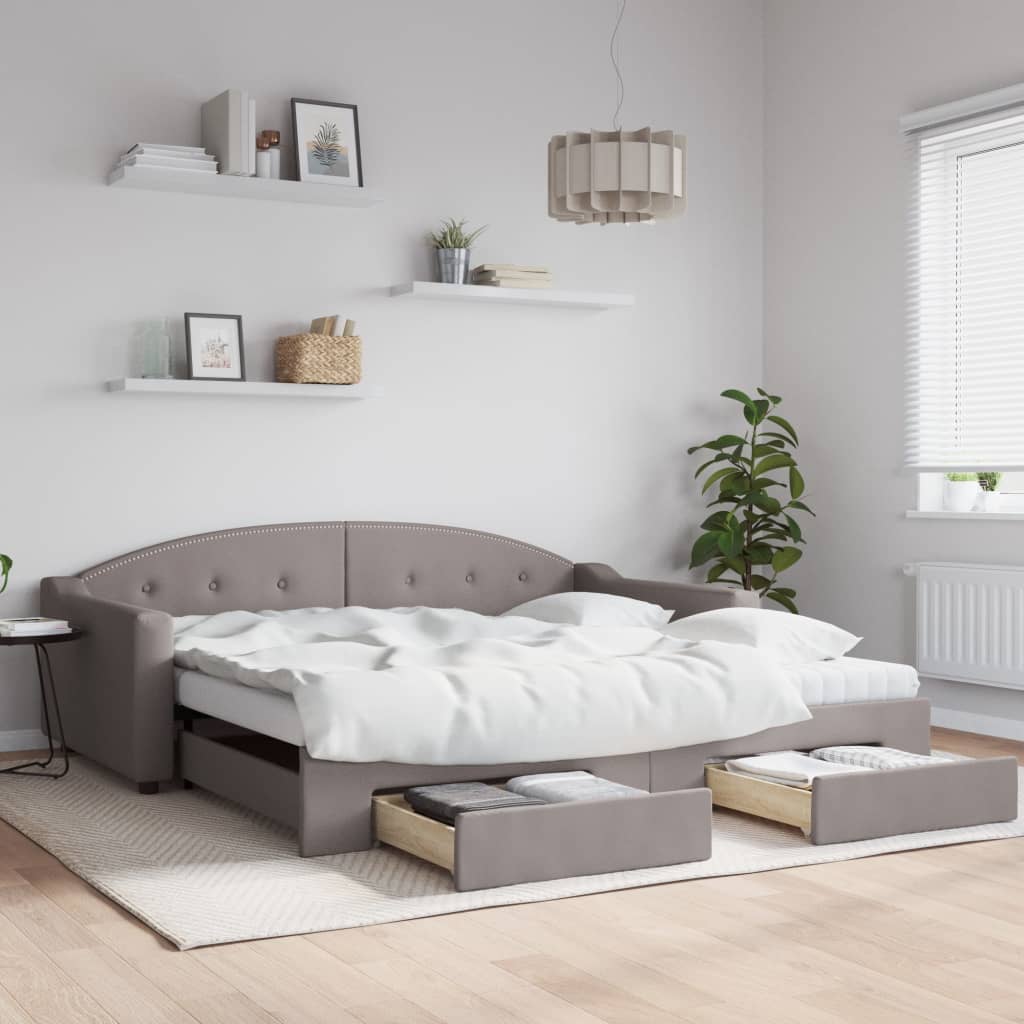vidaXL Rozkladacia denná posteľ so zásuvkami sivohnedá 100x200cm látka-1