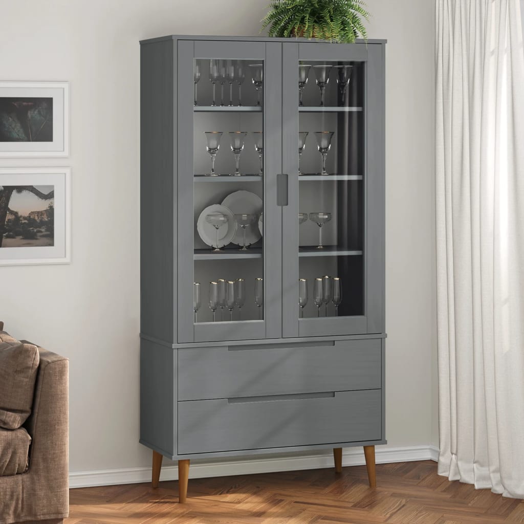 vidaXL Vitrína MOLDE, sivá 90x35x175 cm, borovicový masív-1