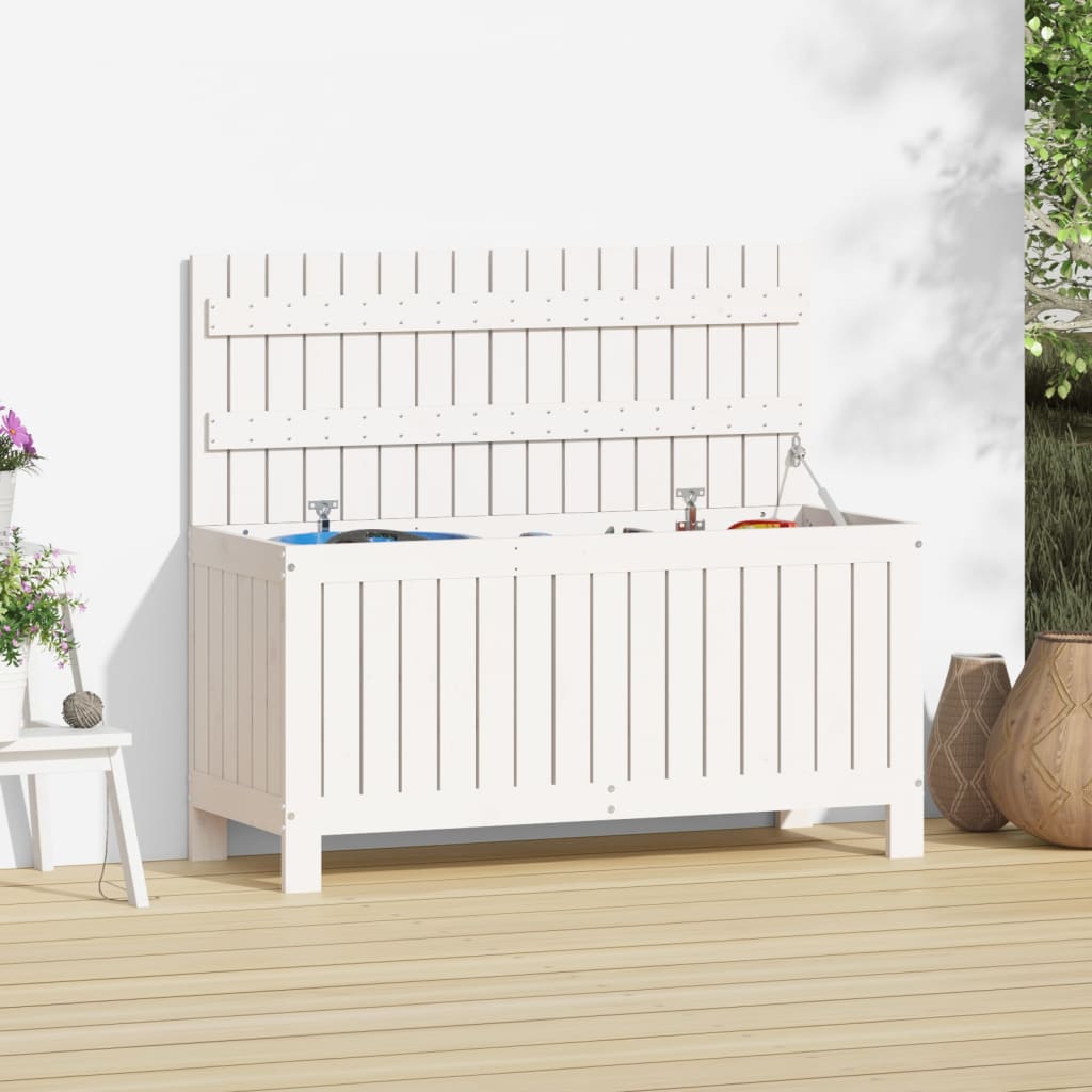 vidaXL Záhradný úložný box biely 108x42,5x54 cm masívna borovica-1