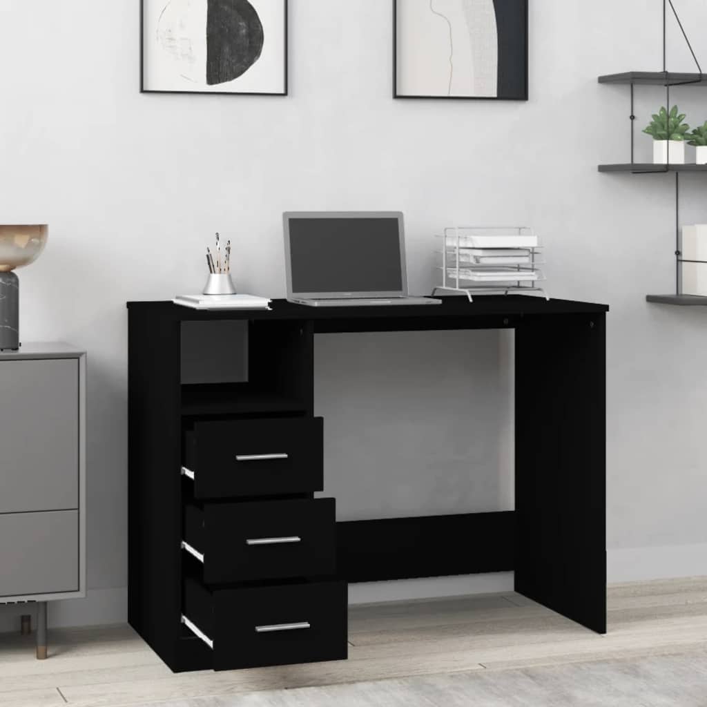 vidaXL Stolík so zásuvkami čierny 102x50x76 cm spracované drevo-3