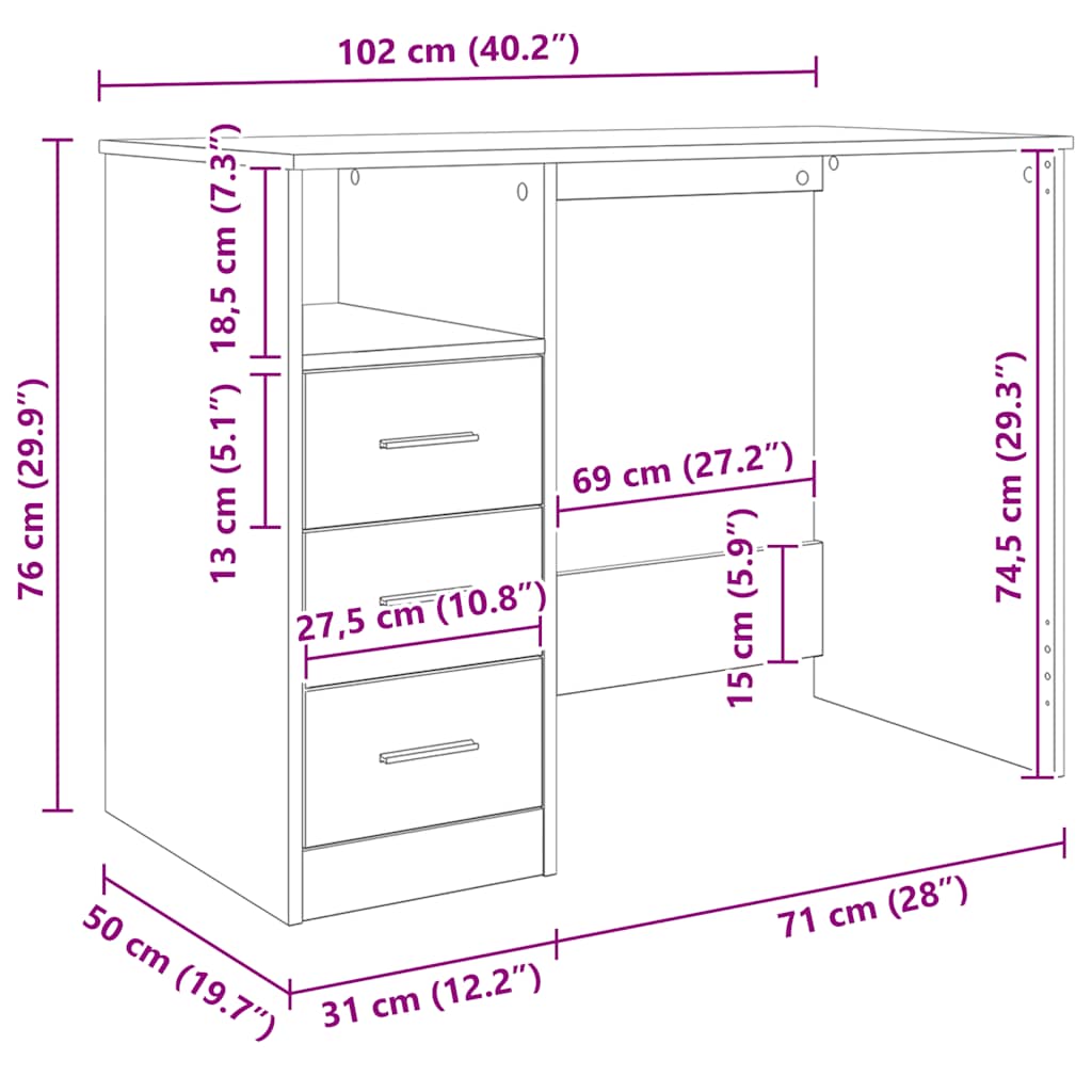 vidaXL Stolík so zásuvkami čierny 102x50x76 cm spracované drevo-9