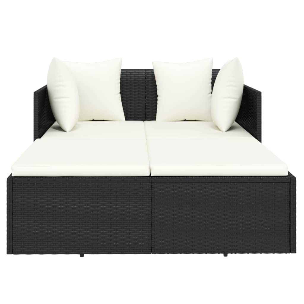 vidaXL Opaľovacie lehátko s vankúšom čierne 182x118x63 polyratan-3