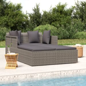 vidaXL Opaľovacie lehátko s vankúšom sivé 182x118x63 polyratan-1