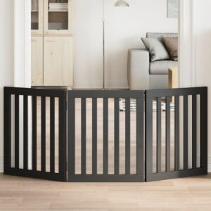 vidaXL Brána pre psa skladacia 3 panely čierna 150 cm topoľové drevo-1