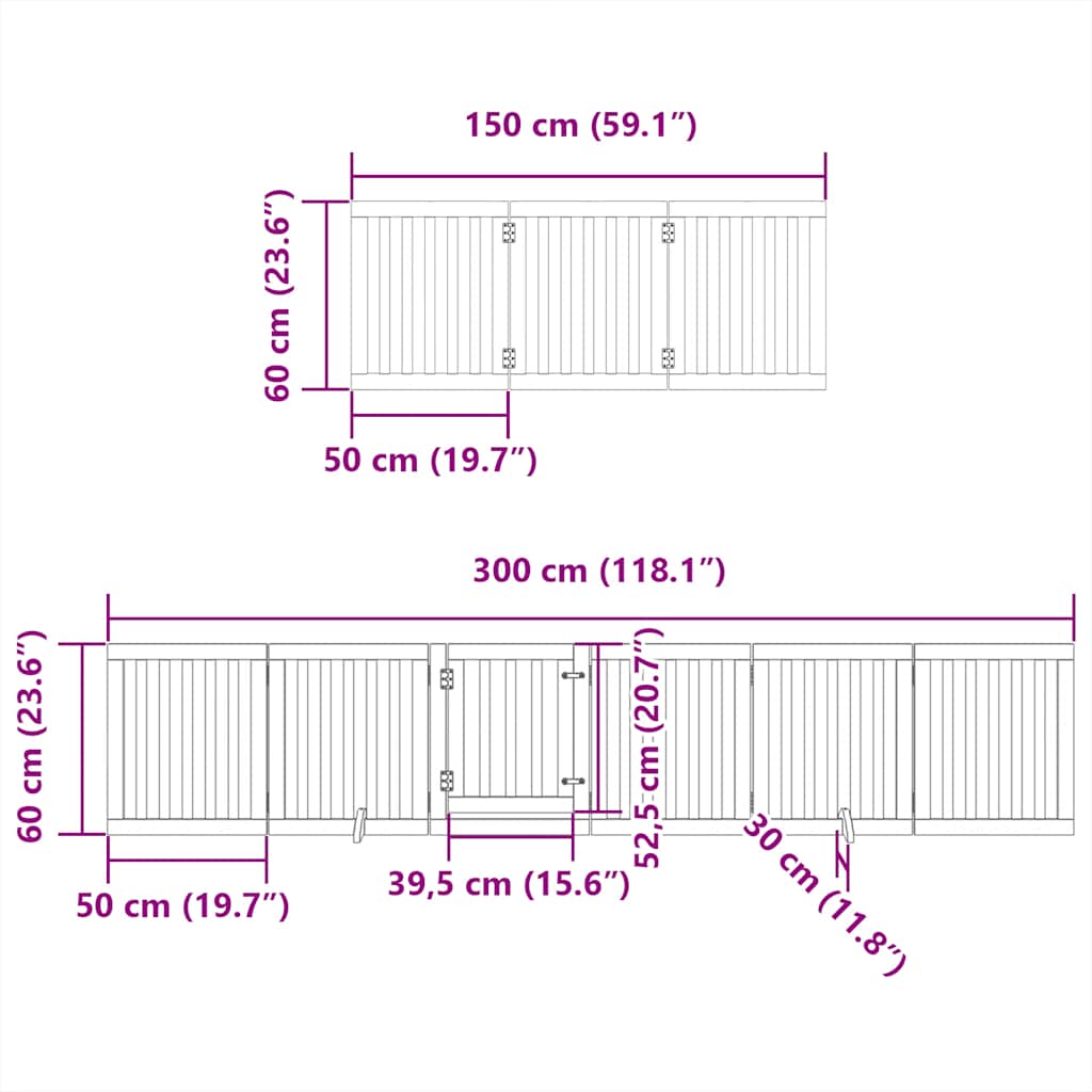 vidaXL Brána pre psa s dvere sklad. 9 pan. hnedá 450 cm topoľové drevo-11