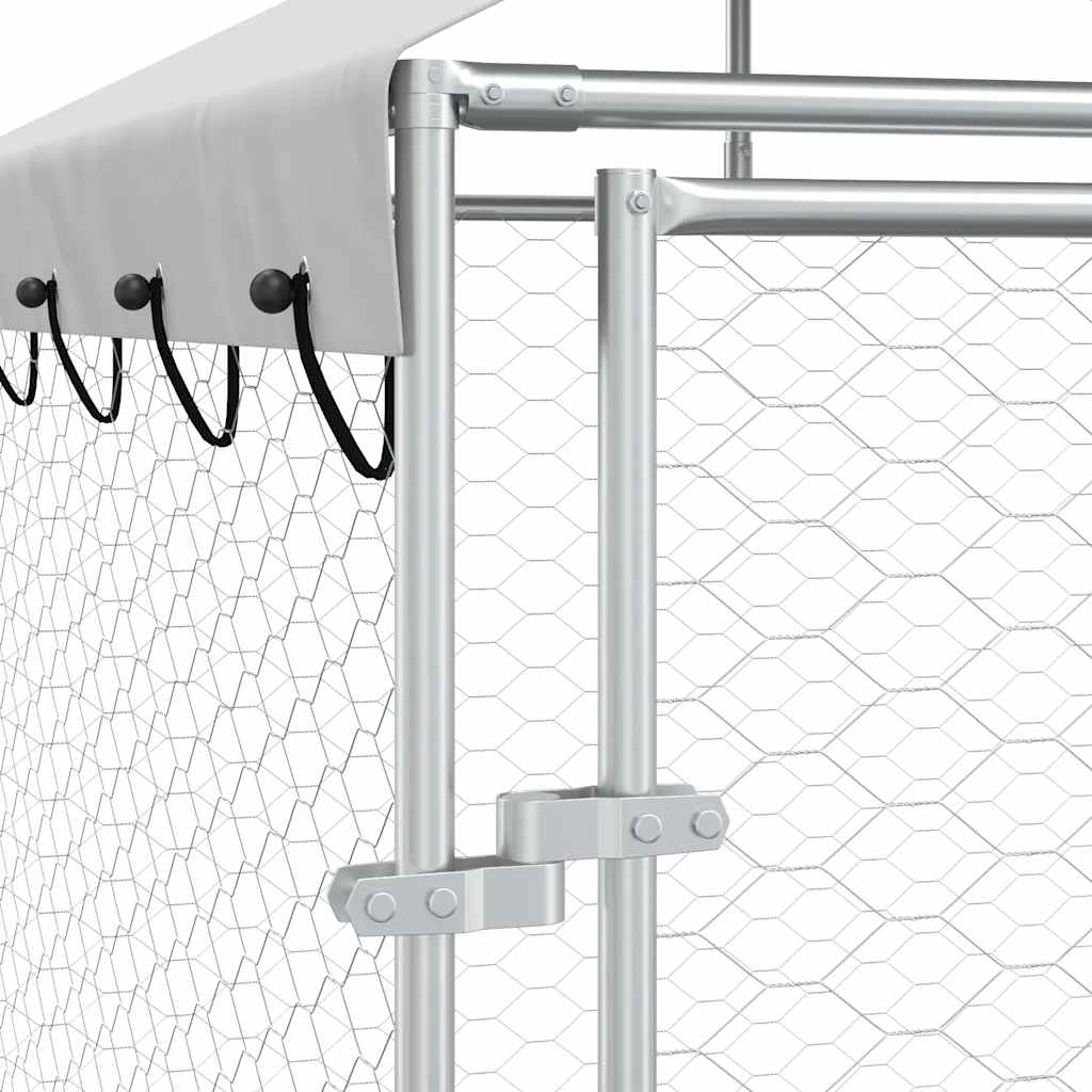 vidaXL Vonkajší koterec pre psov so strechou strieborný 2x2x2,5 m oceľ-7