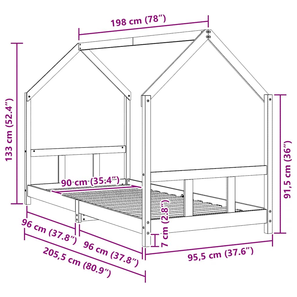 vidaXL Rám detskej postele biely 90x200 cm masívna borovica-9