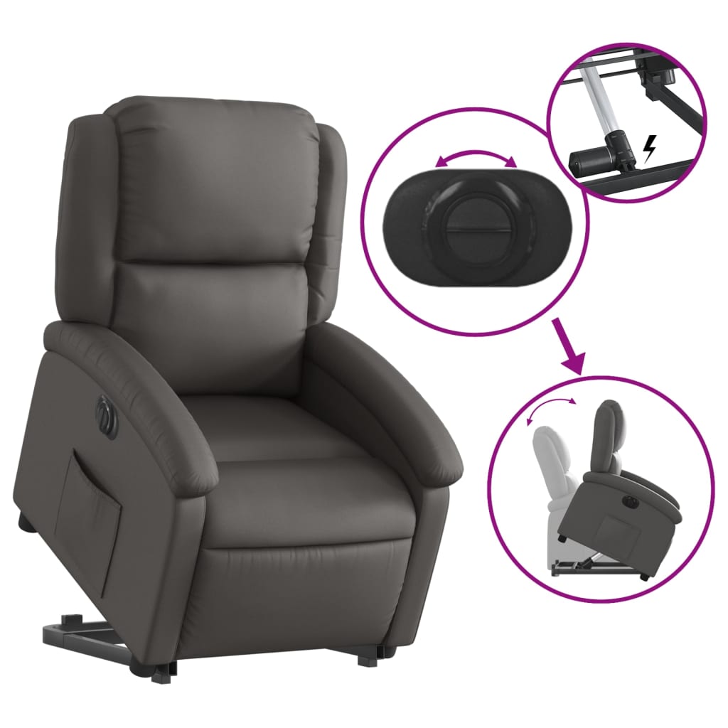 vidaXL Elektrické zdvíhacie sklápacie kreslo sivé pravá koža-11