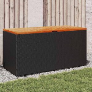 vidaXL Záhrad. úložný box čierny 110x50x54 cm polyratan akáciové drevo-1