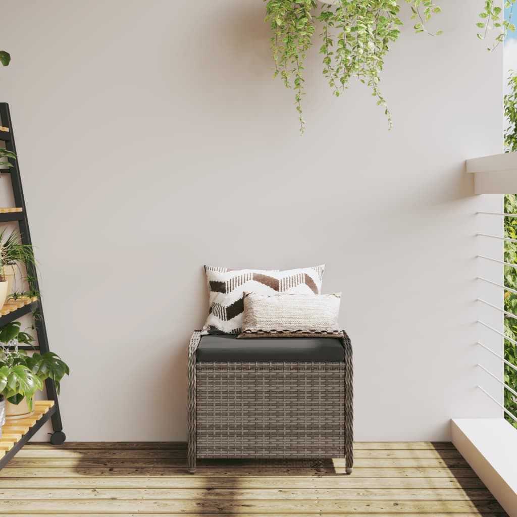 vidaXL Záhradná taburetka s vankúšom sivá 58x46x46 cm polyratan-3