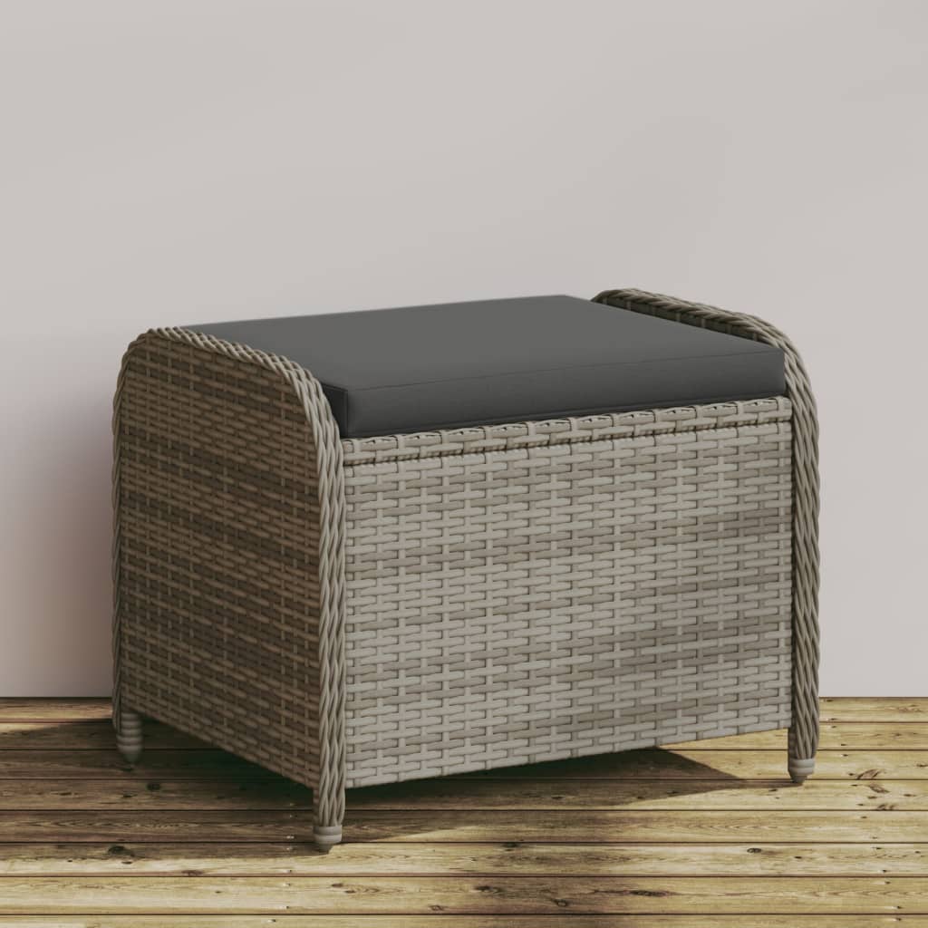vidaXL Záhradná taburetka s vankúšom sivá 58x46x46 cm polyratan-1