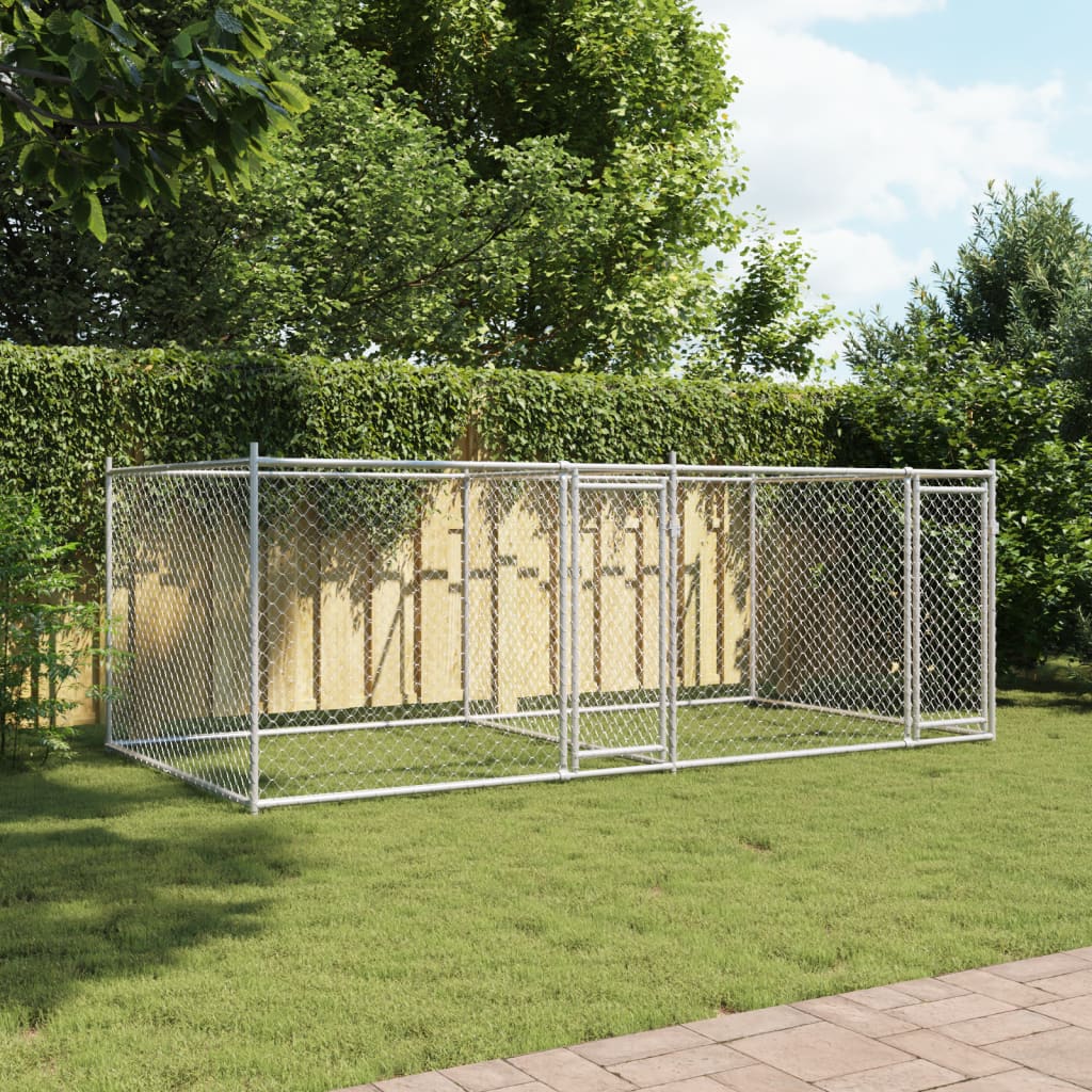 vidaXL Klietka pre psa so dverami sivá 4x2x1,5 m pozink. oceľ-3