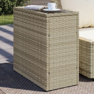 vidaXL Záhradný stôl sklenená doska bledosivá 58x27,5x55cm polyratan-1