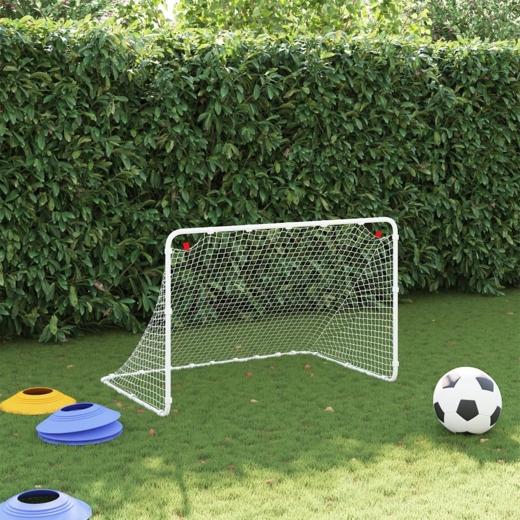 vidaXL Futbalová bránka biela 122x81x81 cm oceľová-3