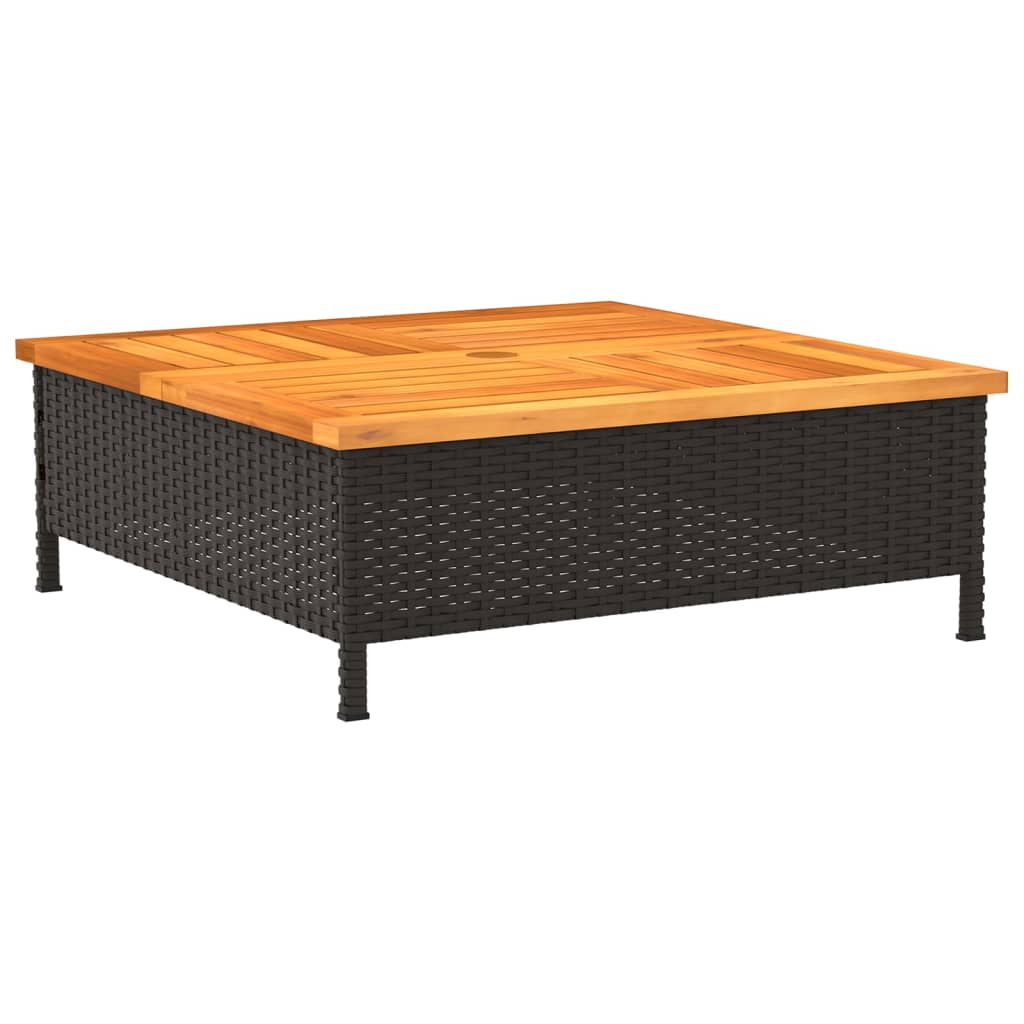 vidaXL Záhradný stôl čierny 70x70x25 cm ratan a akáciový masív-7