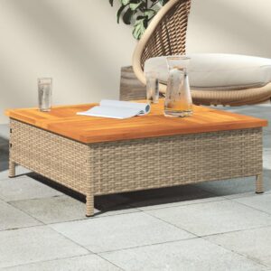 vidaXL Záhradný stôl béžový 70x70x25 cm ratan a akáciový masív-1