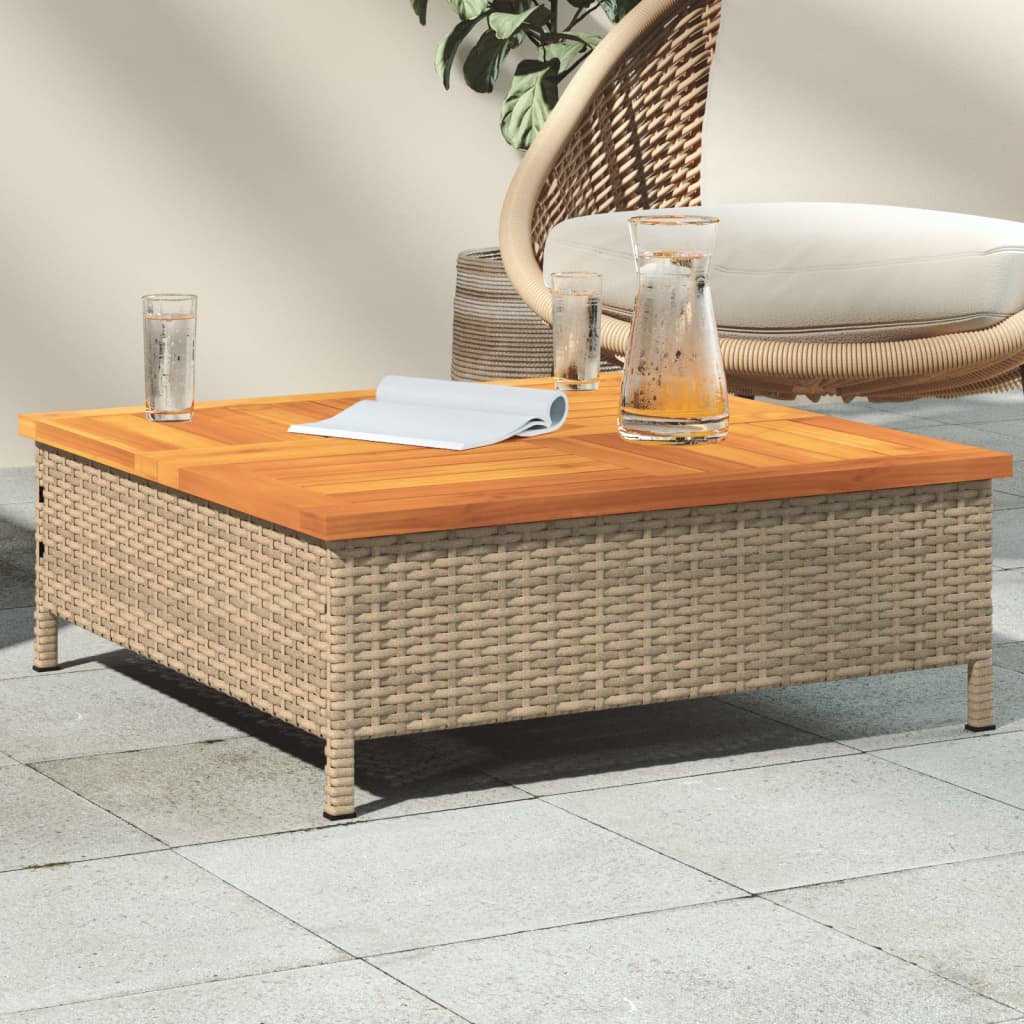 vidaXL Záhradný stôl béžový 70x70x25 cm ratan a akáciový masív-1