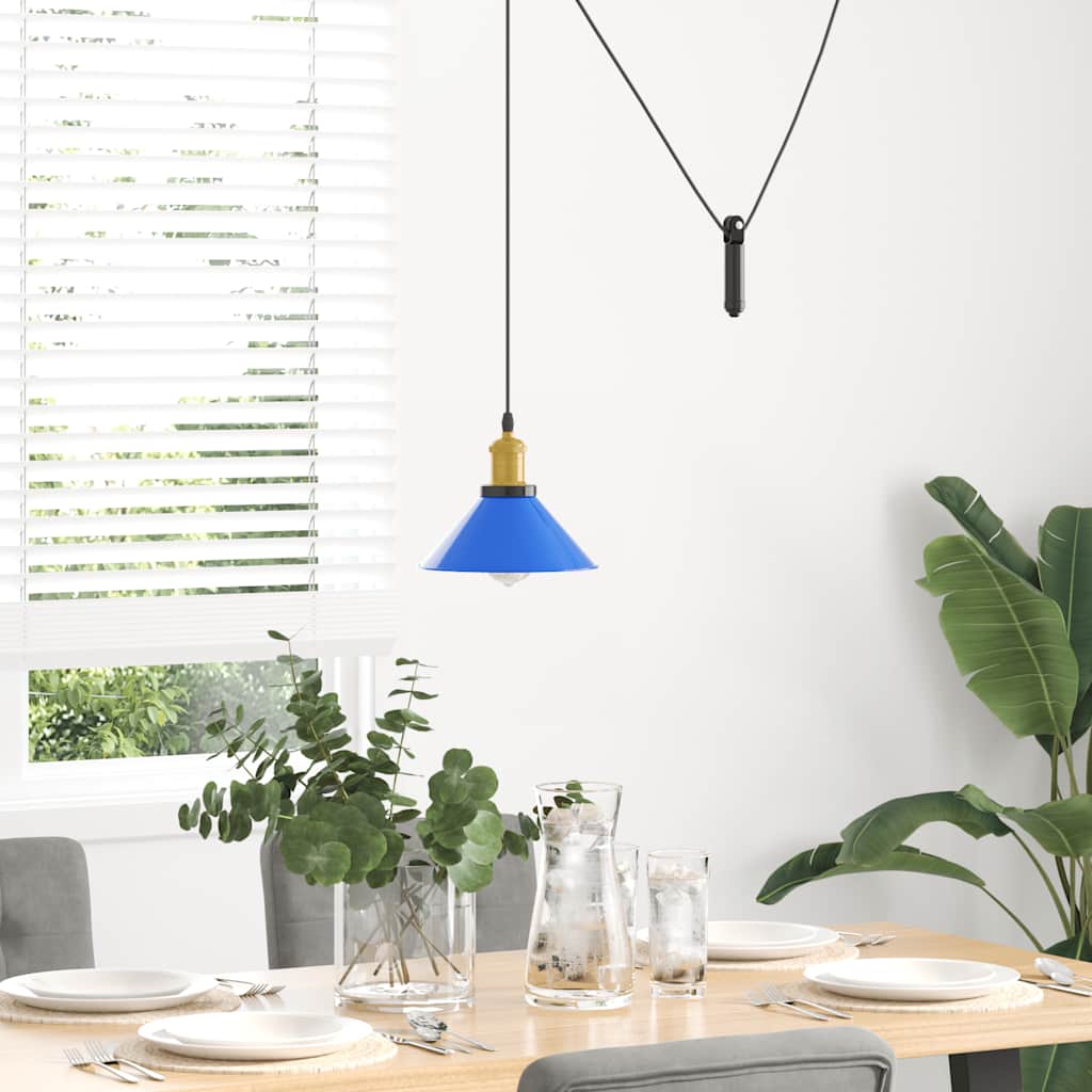 VidaXL Závesná lampa výškovo nastaviteľná E27 lesk tmavomodrá Ø 22 cm-3