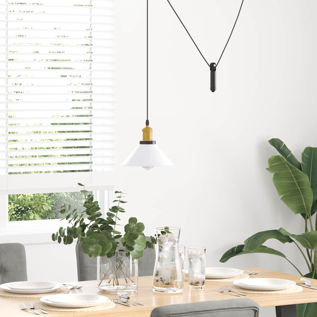 VidaXL Závesná lampa výškovo nastaviteľná E27 lesk biela Ø 22 cm kov-3
