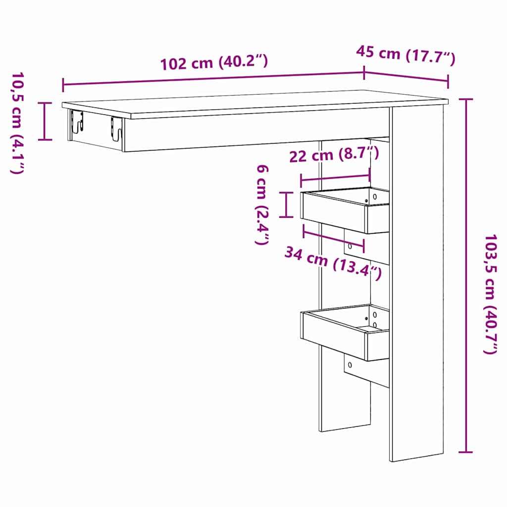 vidaXL Barový stôl na stenu 102 x 45 x 103,5 cm Kompozitné drevo-11