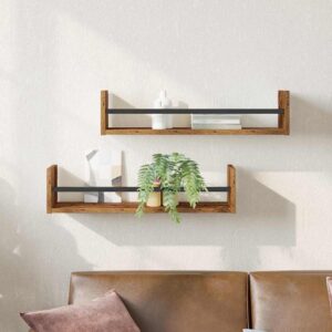 vidaXL Stenná polica Nástenná montáž 2 ks Staré drevo 60 x 16 x 14 cm-1