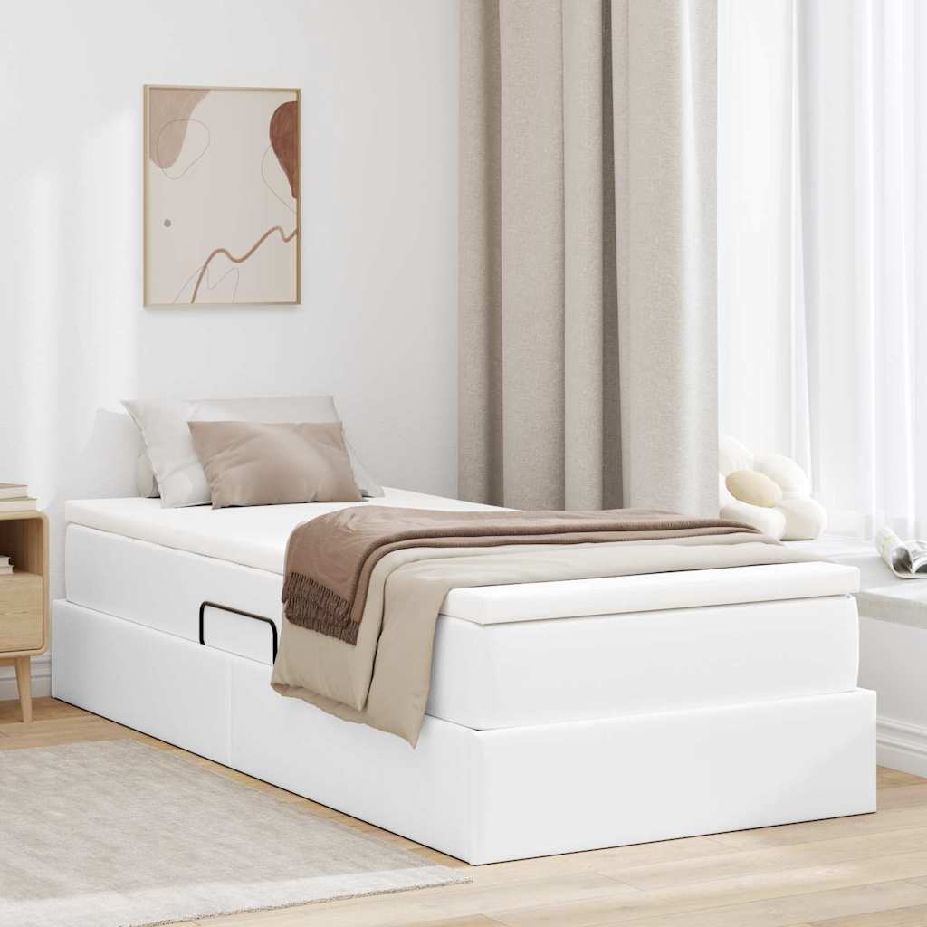 vidaXL Postel s úložným prostorem a matrací Biela 90 x 190 cm-1