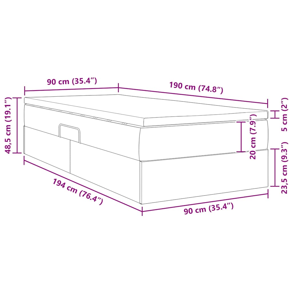 vidaXL Postel s úložným prostorem a matrací Biela 90 x 190 cm-14