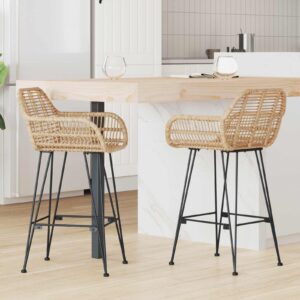 vidaXL Barová stolička 2 ks Prírodná 55 x 52 x 92 cm Ratan a železo-1